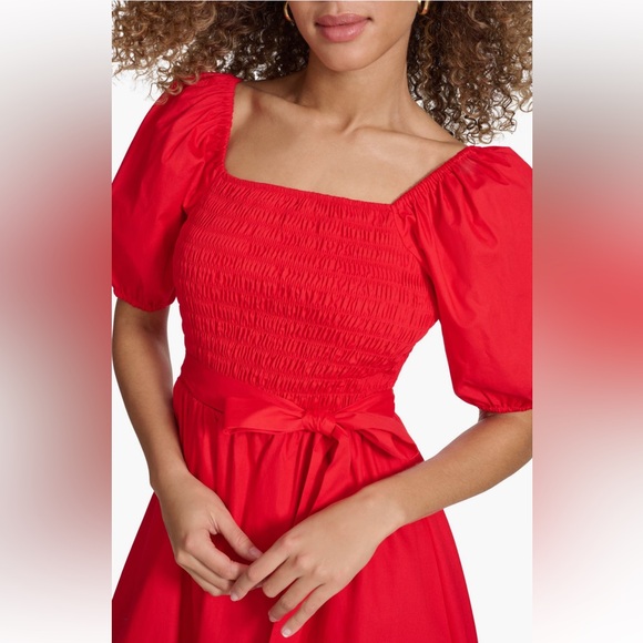 Kensie Red Cotton Dress with Puff Sleeves NWT - Picture 3 of 4
